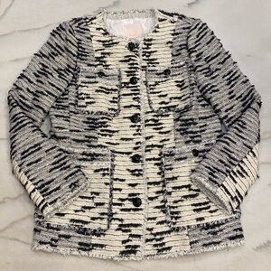 Rebecca Taylor Tweed Jacket Size 10 Black Cream Metallic